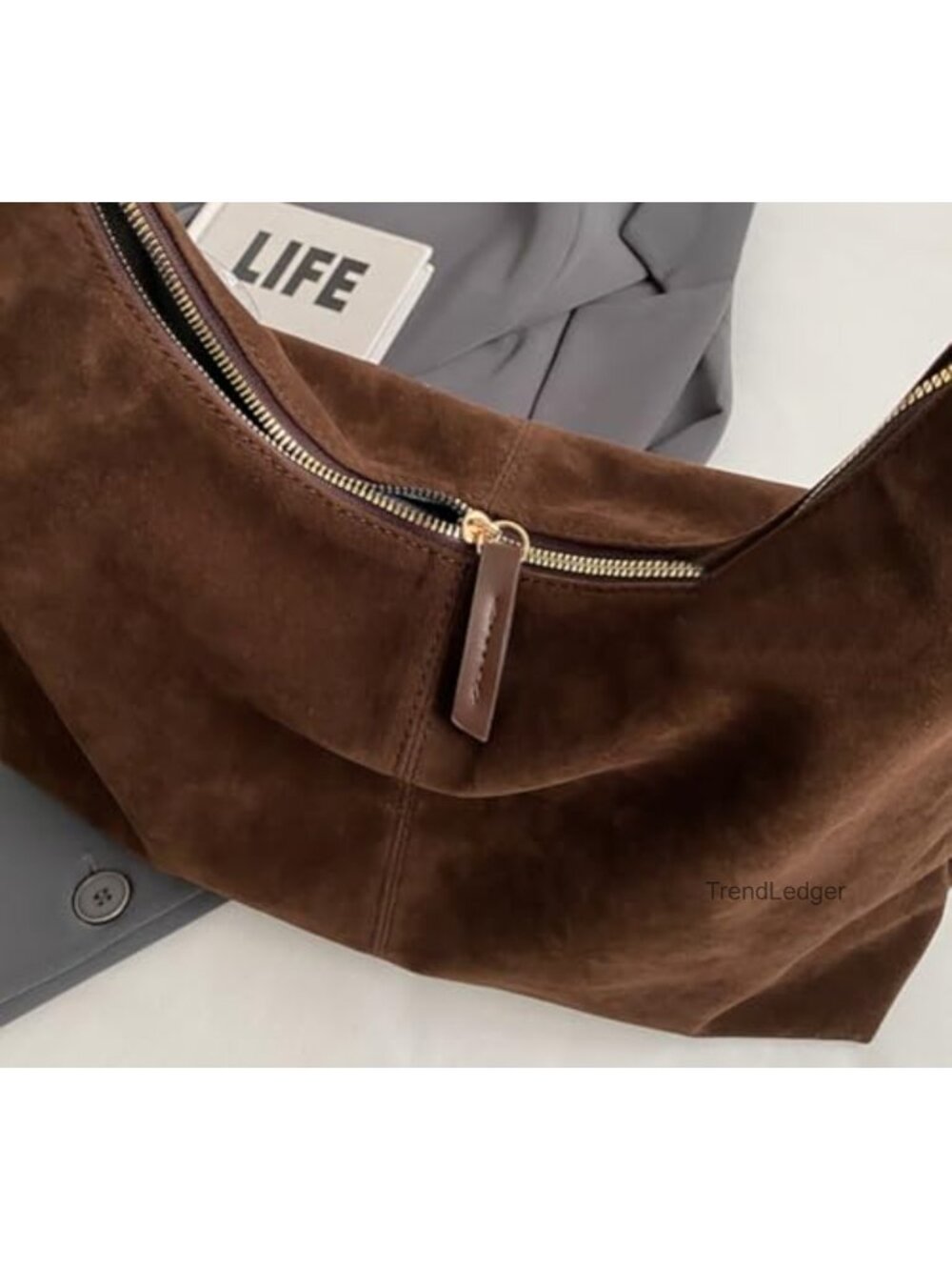Faux Suede Shoulder Bag Underarm Tote Hobo Travel Work - Picture 6 of 6